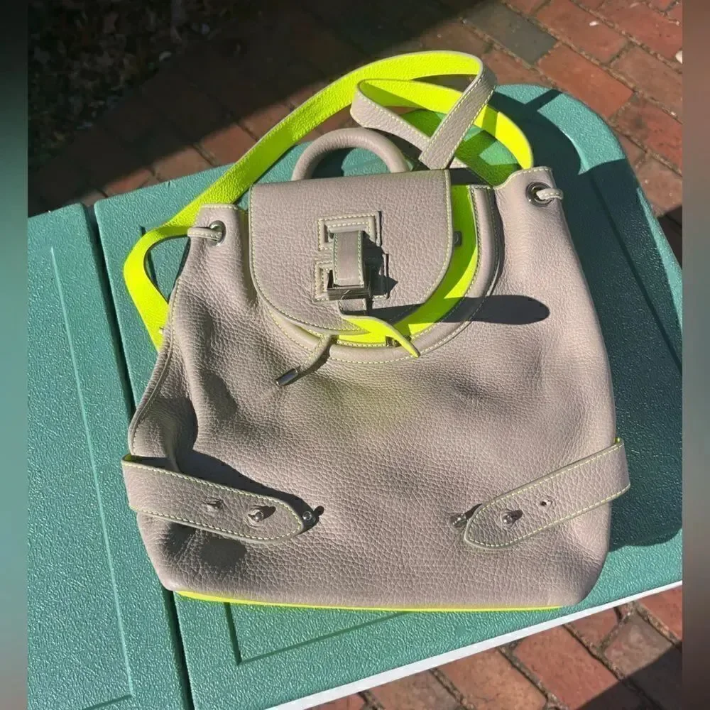Meli Melo Taupe/Neon Green Mini Backpack NWT RARE!